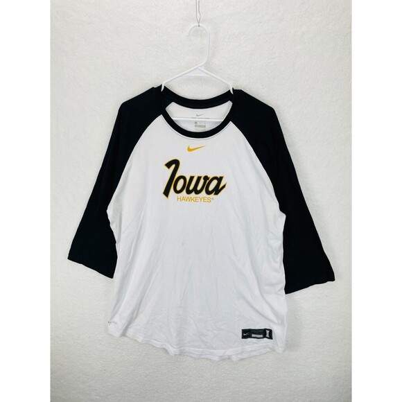 Nike T-Shirt Men’s XL White Black Iowa Hawkeyes Baseball 3/4 Sleeve‎ Raglan - Picture 1 of 9